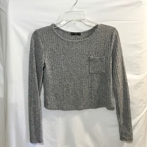 SHEIN Silver/Gray Long Sleeve Crop Top